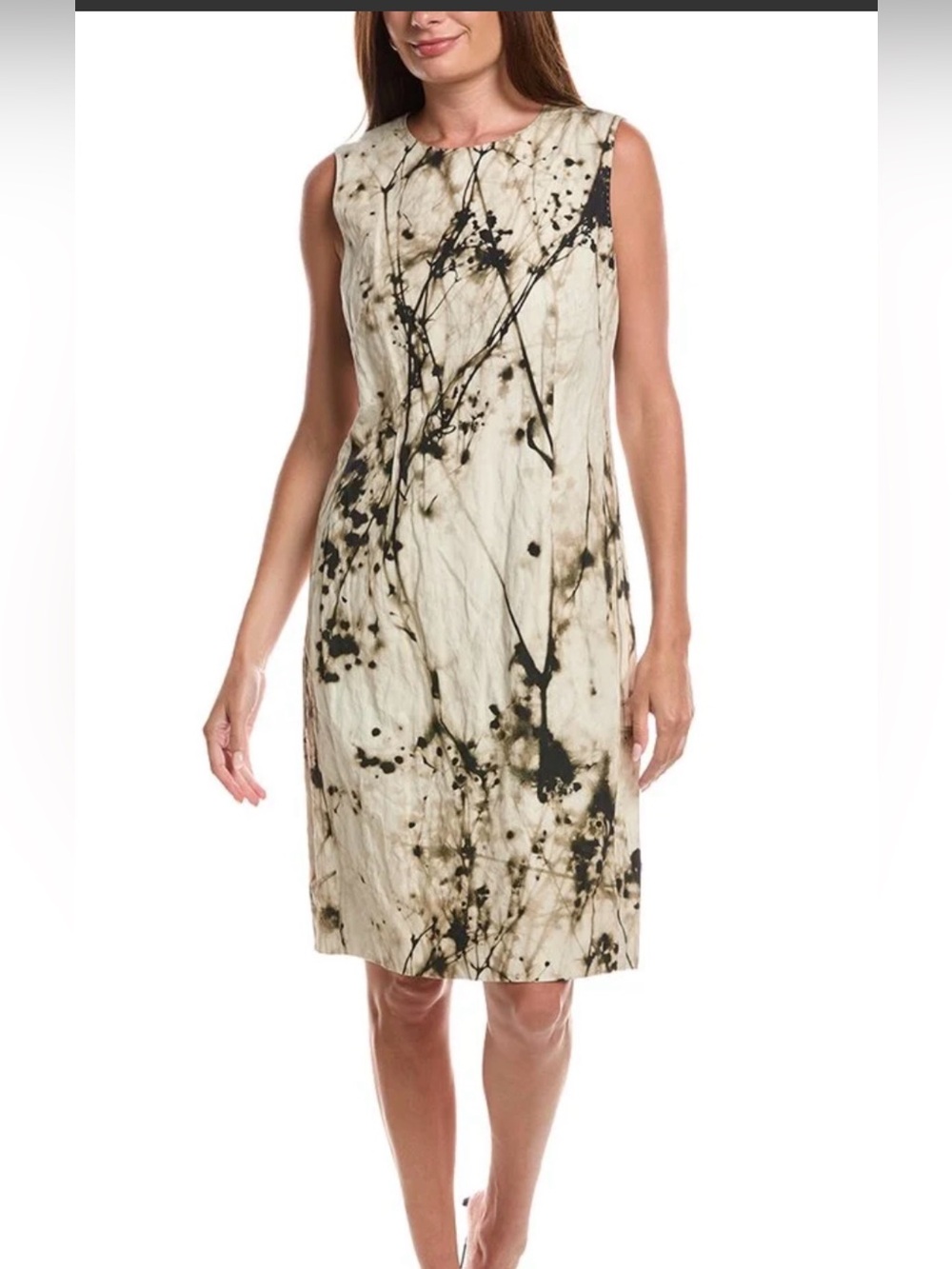 Lafayette 148 New York Sleeveless Abstract-Print Midi Dress in Cream and Black
